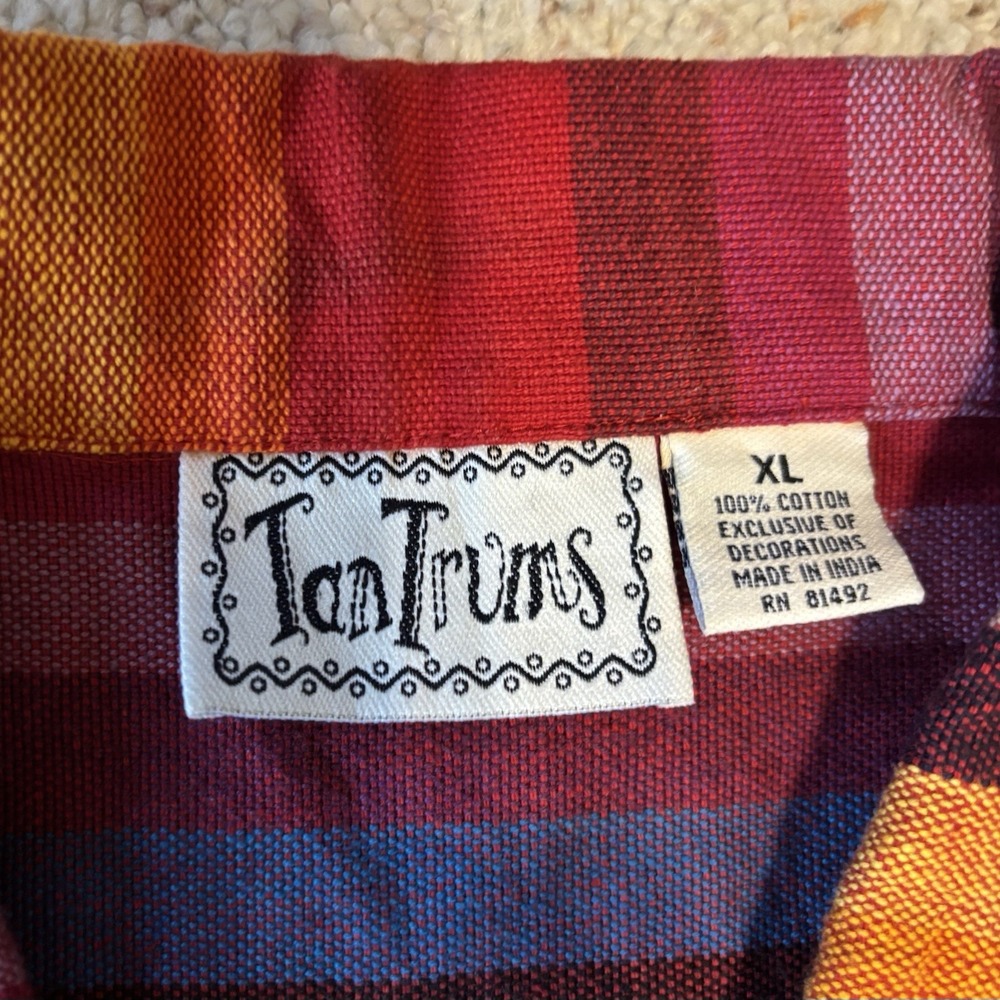 VTG Tantrums Women's XL Rainbow Stripe Cotton Jacket Light Coat Embroidered Trim - Picture 6 of 7